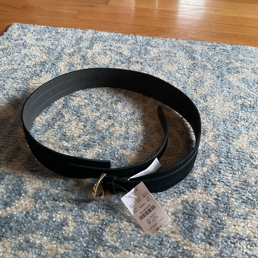 J. Crew Black Leather Belt with Gold Buckle